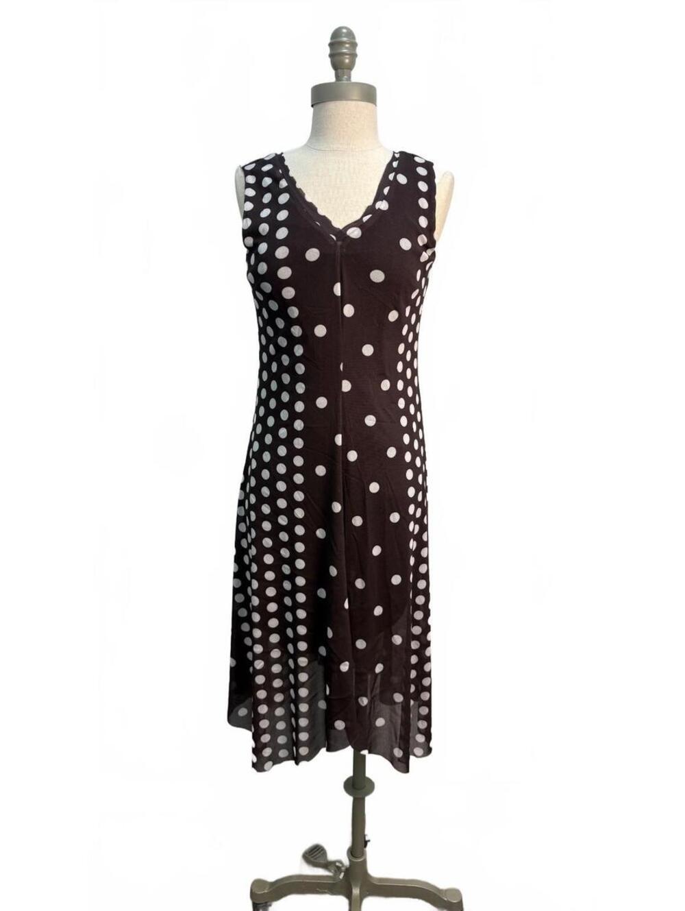 T Tahari Women's Sleeveless Polka Dot Midi Dress Size XS